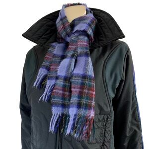 Vintage Made in Ireland 100% pure new virgin wool periwinkle plaid blanket scarf